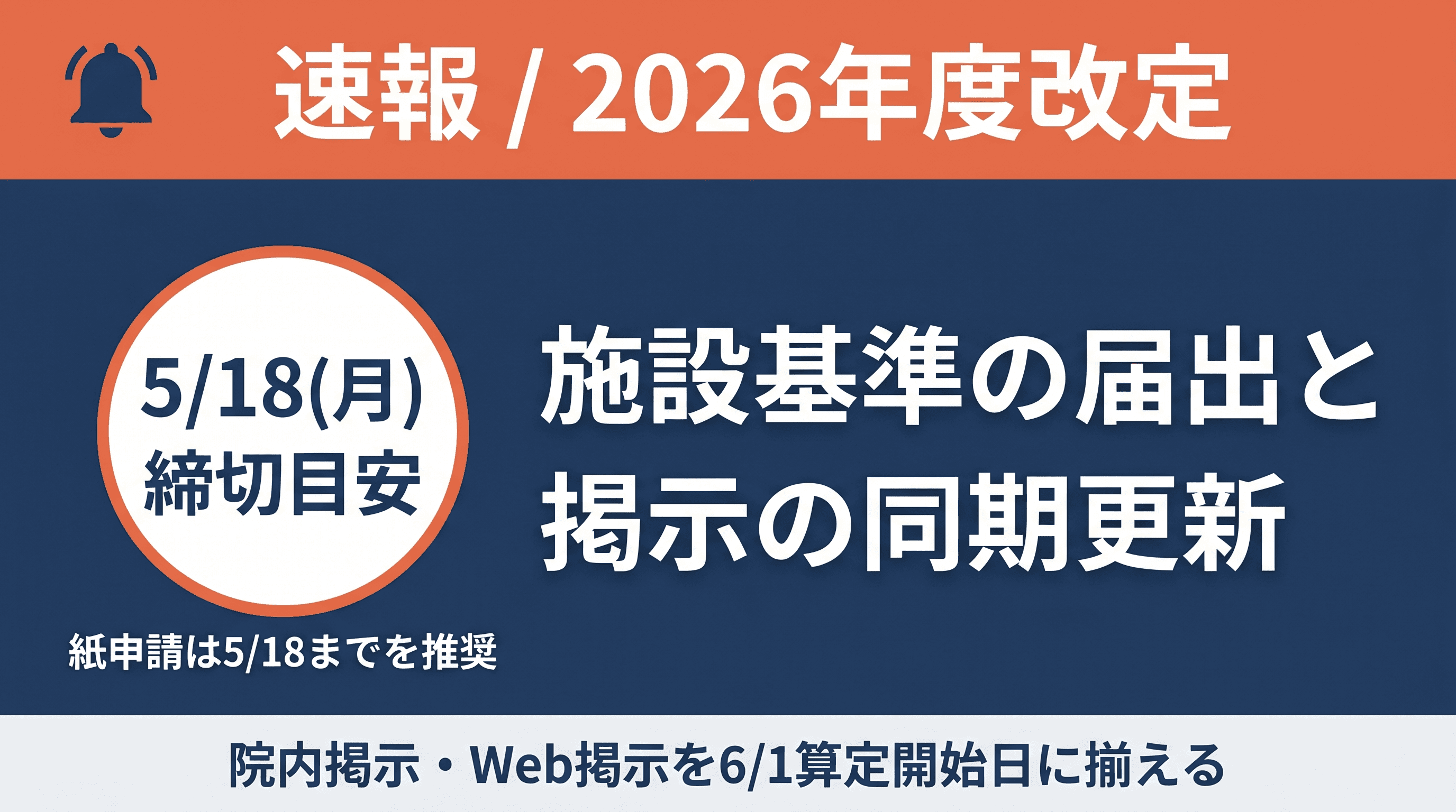 【2026年度改定】施設基準届出は5/18まで|Web掲示の同期更新まで一気通貫