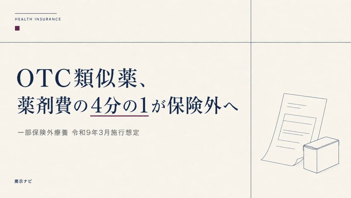 【令和9年3月施行想定】OTC類似薬が一部保険外療養に|77成分と薬剤費4分の1