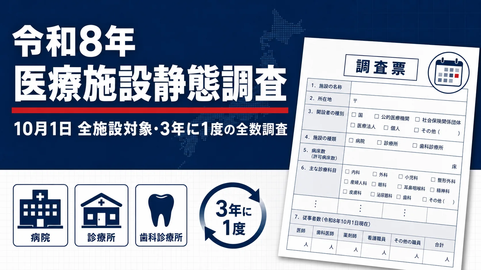 【令和8年10月1日】医療施設静態調査とは|3年に1度の全数調査、対象と回答方法
