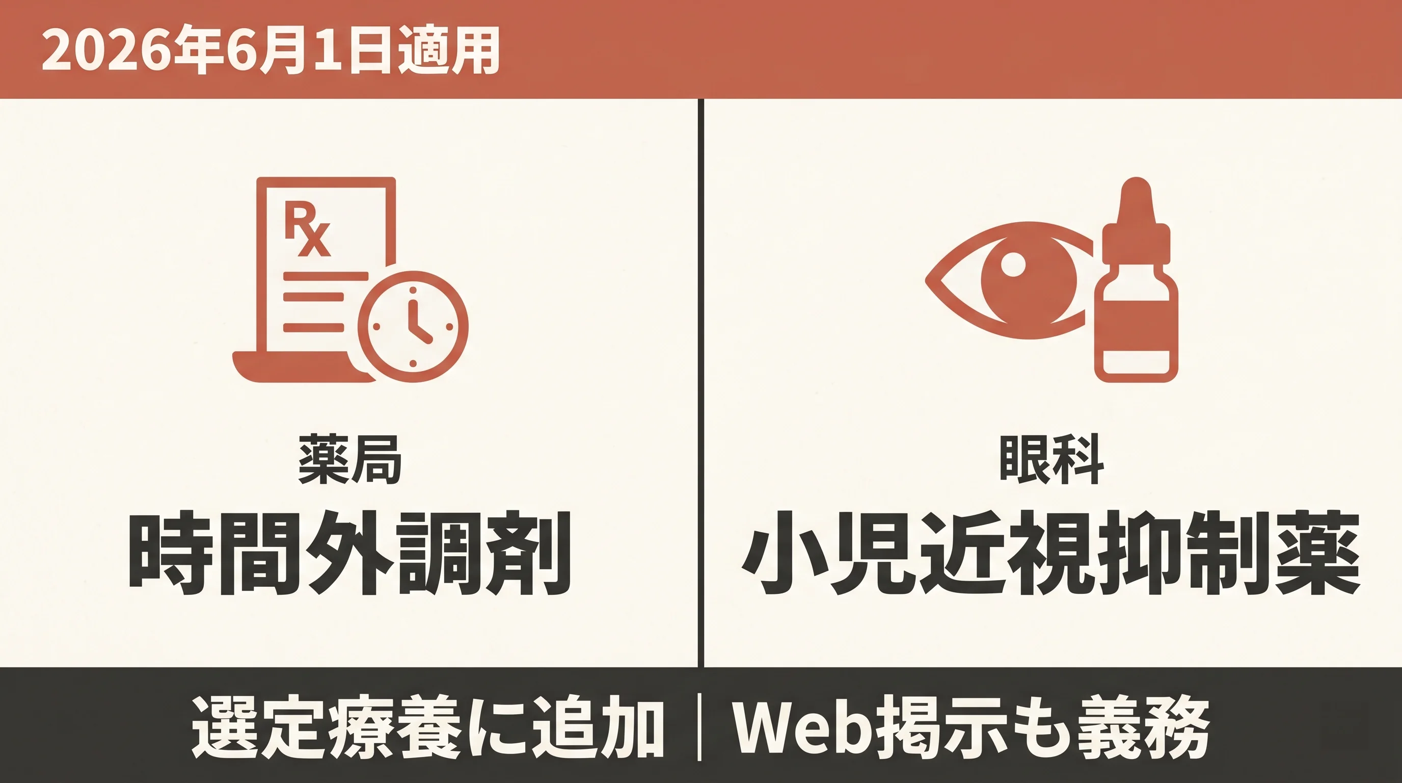 2026年6月から選定療養に追加|時間外調剤と小児近視抑制薬のWeb掲示