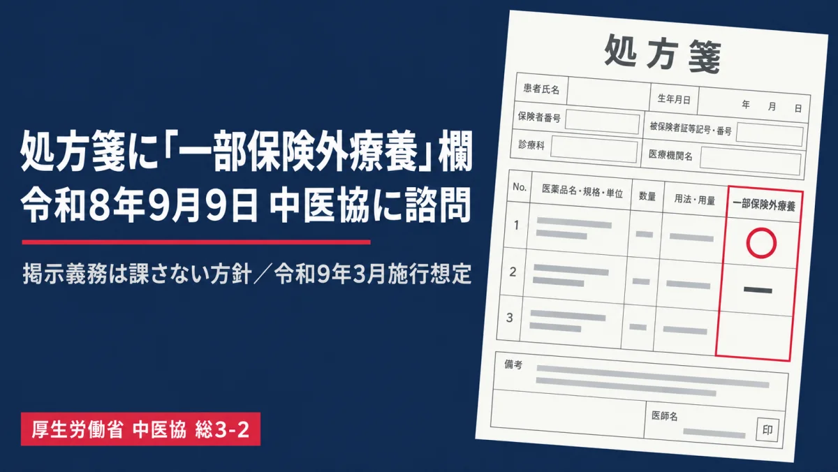 【令和8年9月9日】処方箋に「一部保険外療養」欄|掲示義務は課さない方針