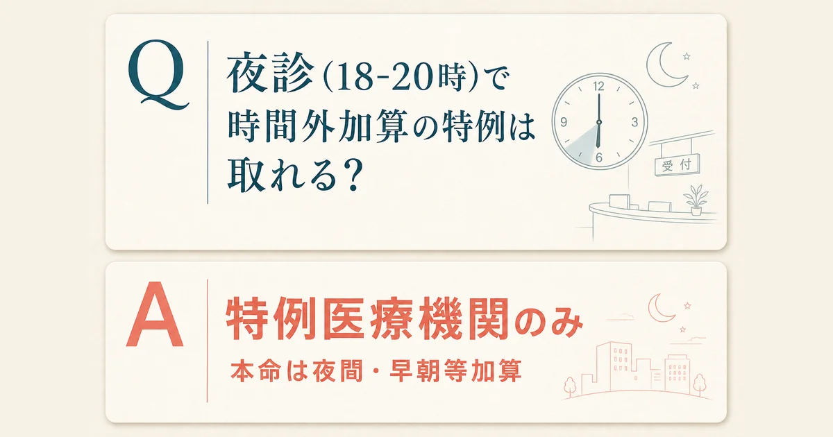 夜診(18-20時)で時間外加算の特例は取れる?夜間・早朝等加算との違いを解説